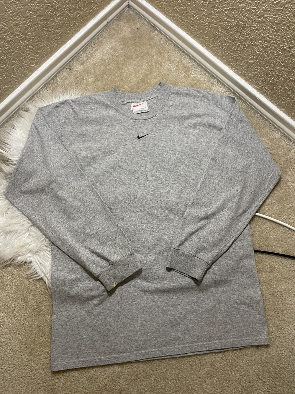 Vintage Nike Shirt Mens L Gray Long Sleeve Center Swoosh 90s
